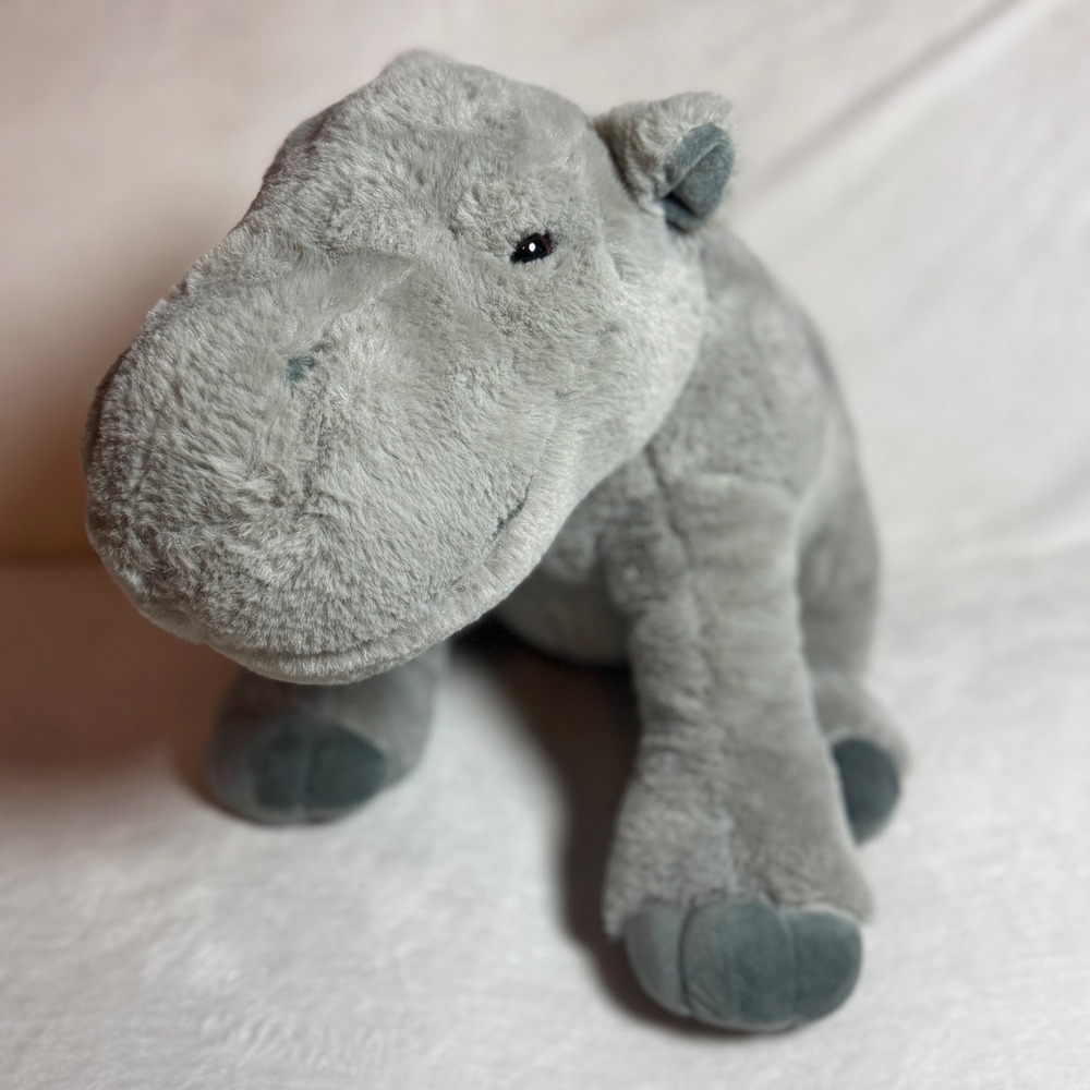Soft Grey Hippo Plush Toy Large 15" Cuddly Hippopotamus Stuffed Animal - Fiesta